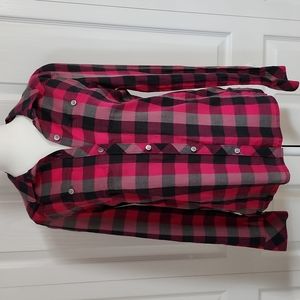 Caslon pink and gray plaid long sleeve button-down women's shirt. XS